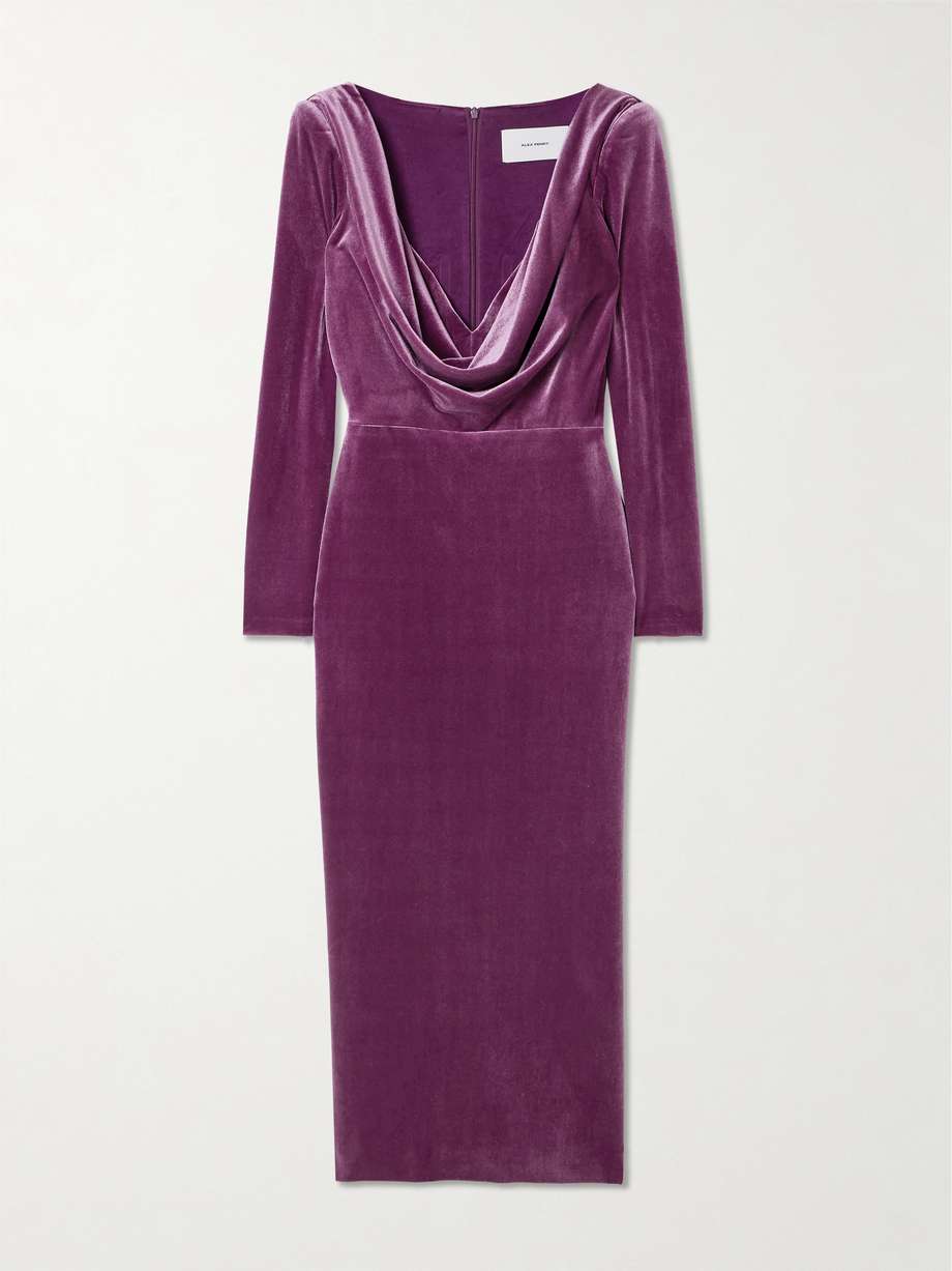 draped stretch-velvet midi dress