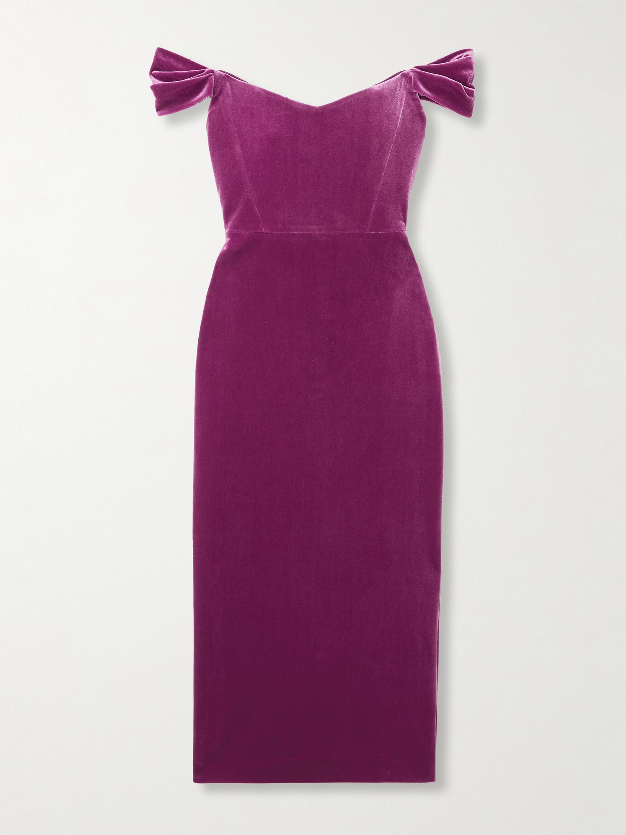 Alex Perry Off-the-shoulder Stretch-velvet Midi Dress In Purple