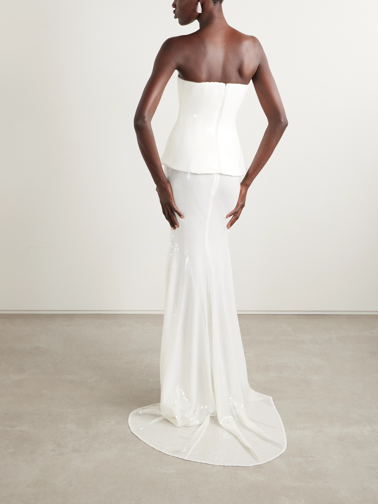 Alex Perry Strapless Sequined Tulle Gown In White