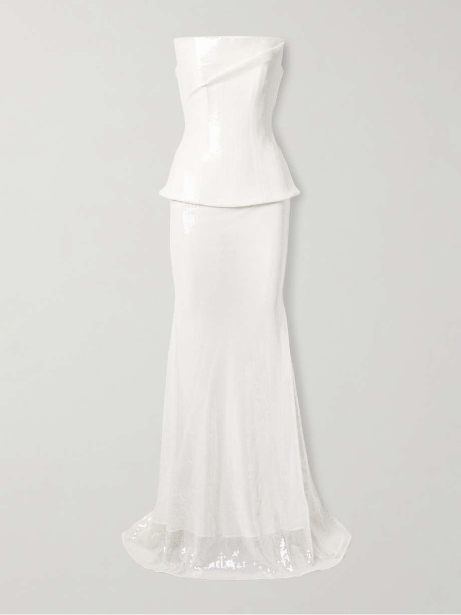 strapless sequined tulle gown