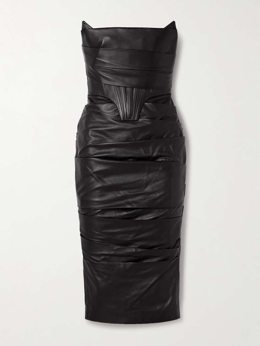 Alex Perry Strapless Ruched Leather Dress