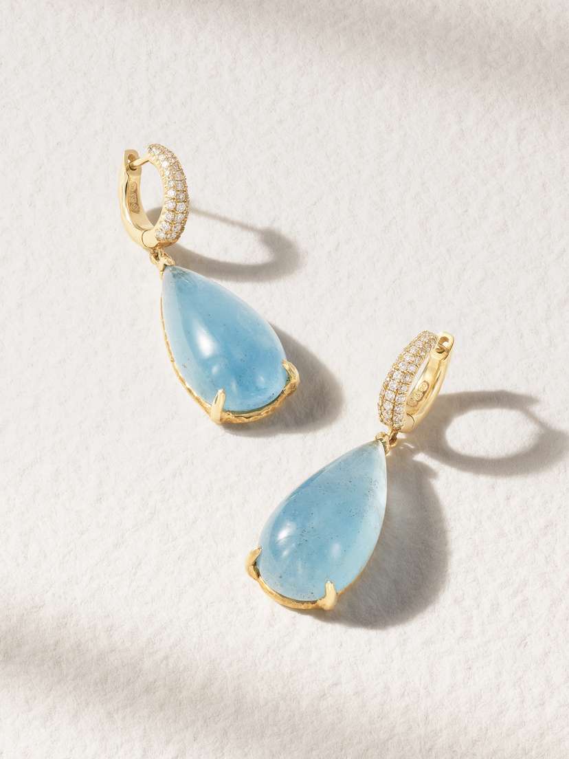 Octavia Elizabeth Hightiding 18-karat Recycled Gold, Aquamarine And Diamond Earrings