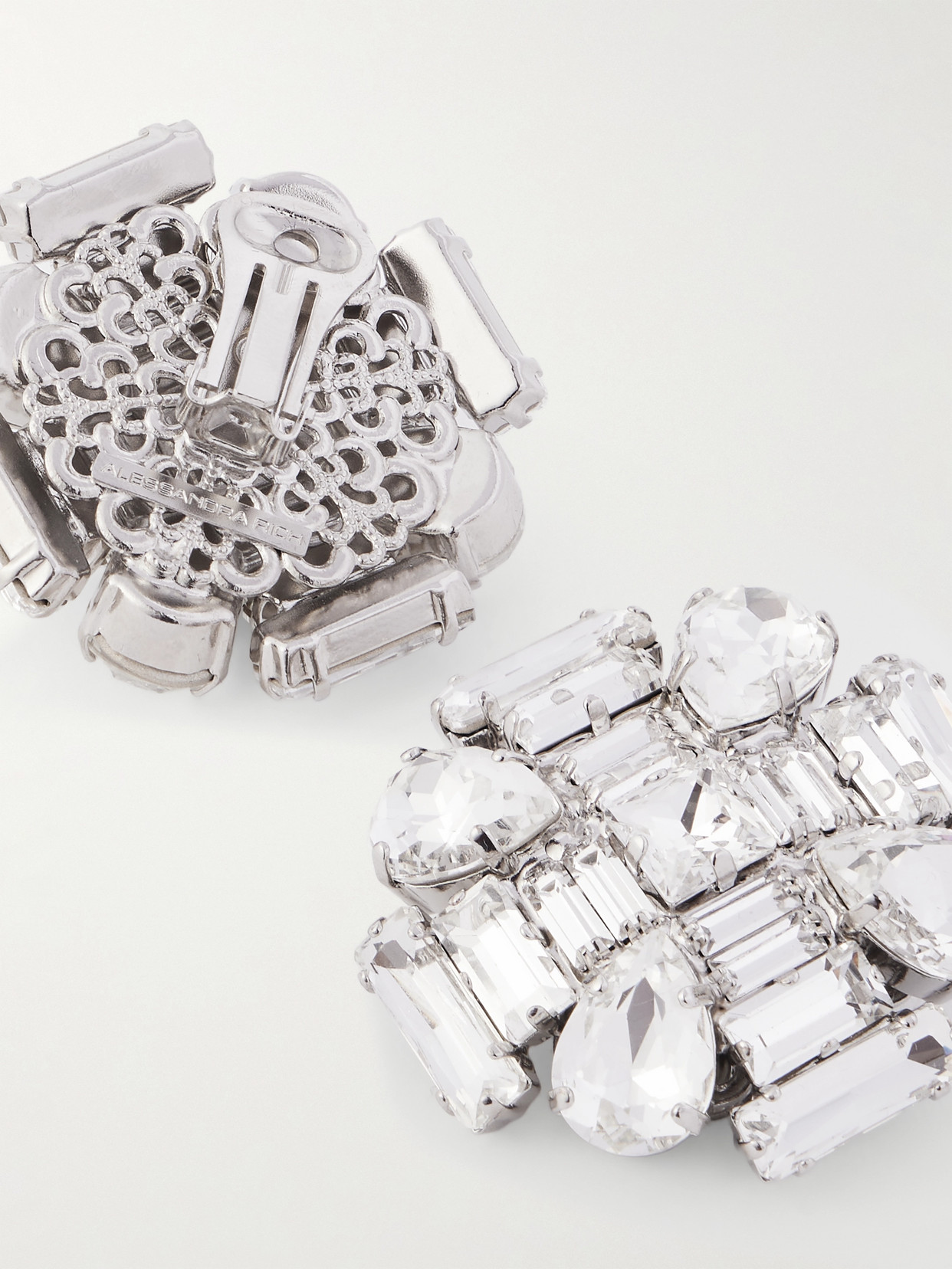 Alessandra Rich Silver-tone Crystal Clip Earrings In Silver