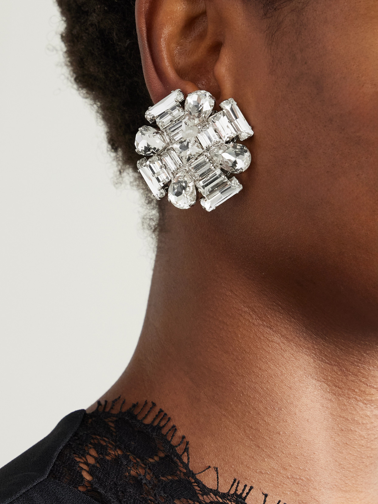Alessandra Rich Silver-tone Crystal Clip Earrings In Silver