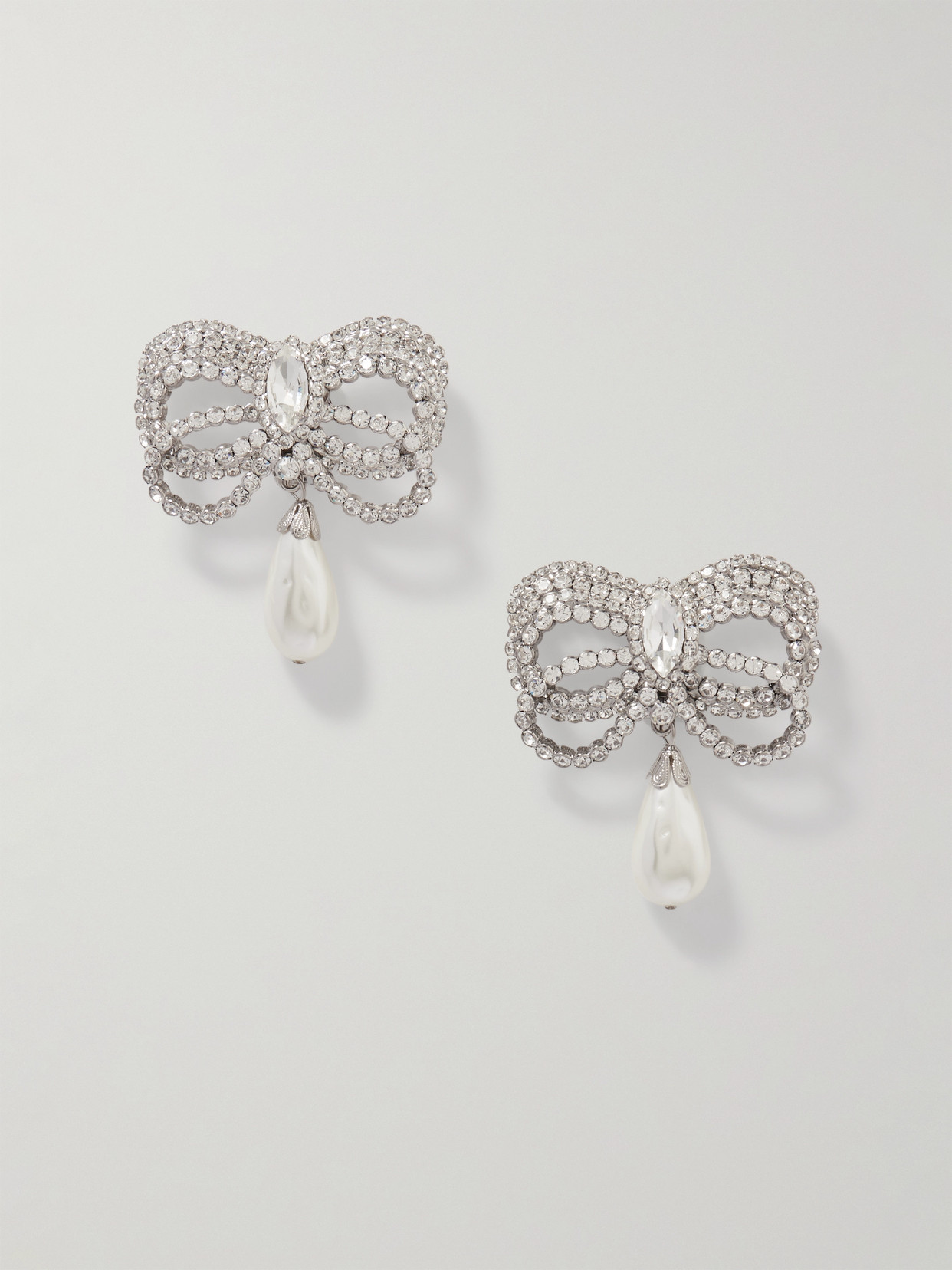 Alessandra Rich Silver-tone, Crystal And Faux Pearl Clip Earrings In Metallic