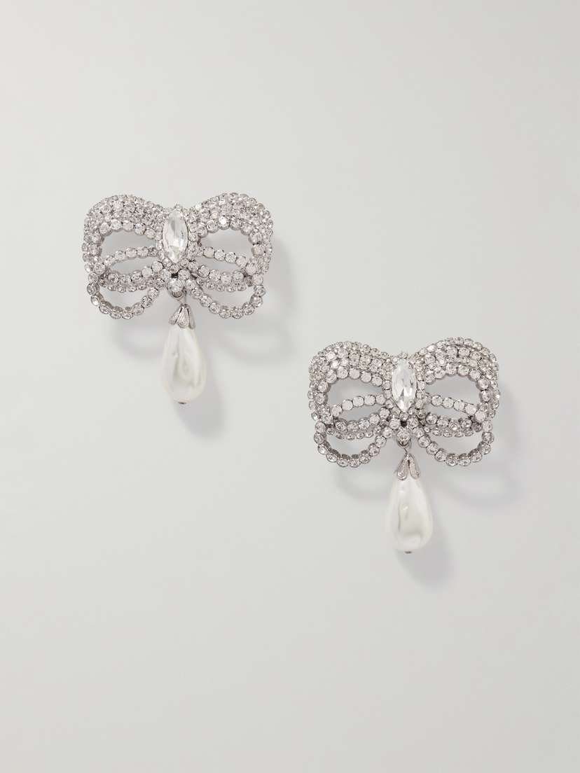 Alessandra Rich tone, Crystal And Faux Pearl Clip Earrings