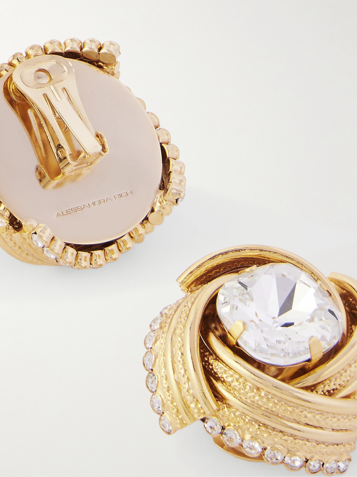 Alessandra Rich Torchon Gold-tone Crystal Clip Earrings In Gold