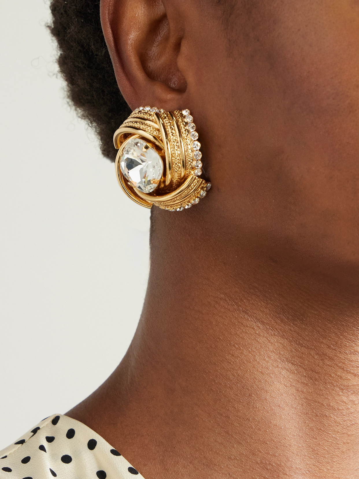 Alessandra Rich Torchon Gold-tone Crystal Clip Earrings In Gold