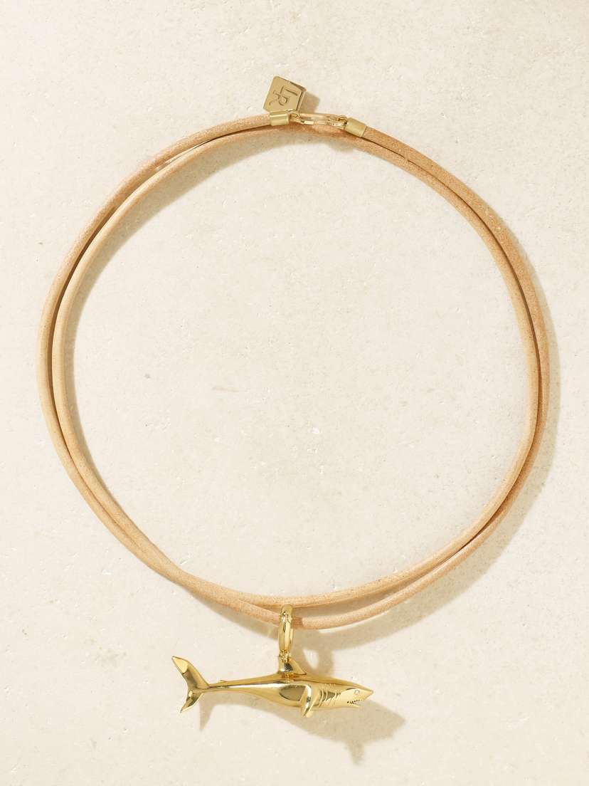 Lauren Rubinski Shark 14-karat Gold, Diamond And Leather Necklace