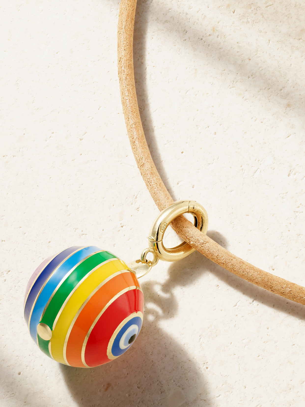Lauren Rubinski 14-karat Gold, Enamel And Leather Necklace In Gold