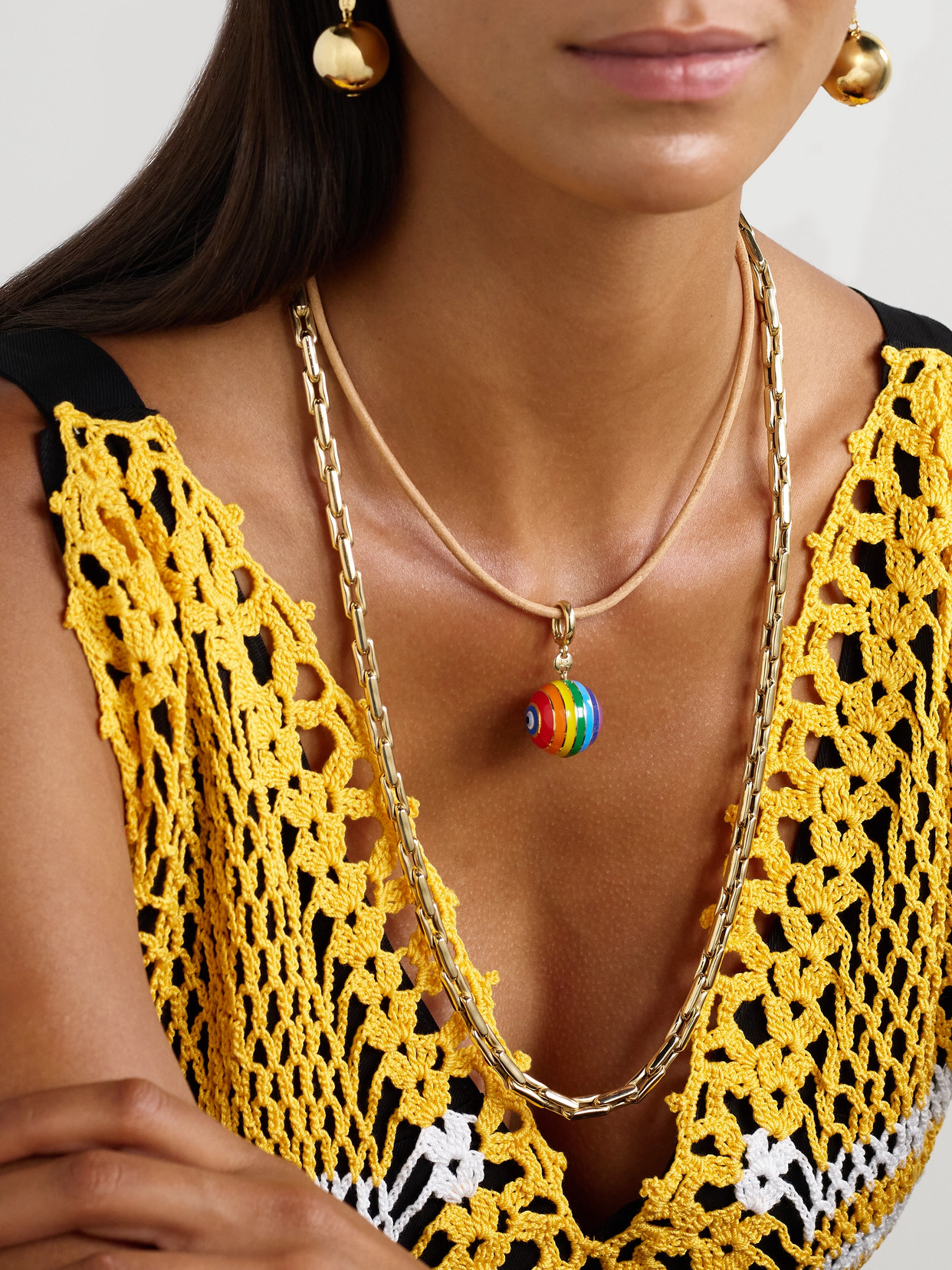 Lauren Rubinski 14-karat Gold, Enamel And Leather Necklace In Gold