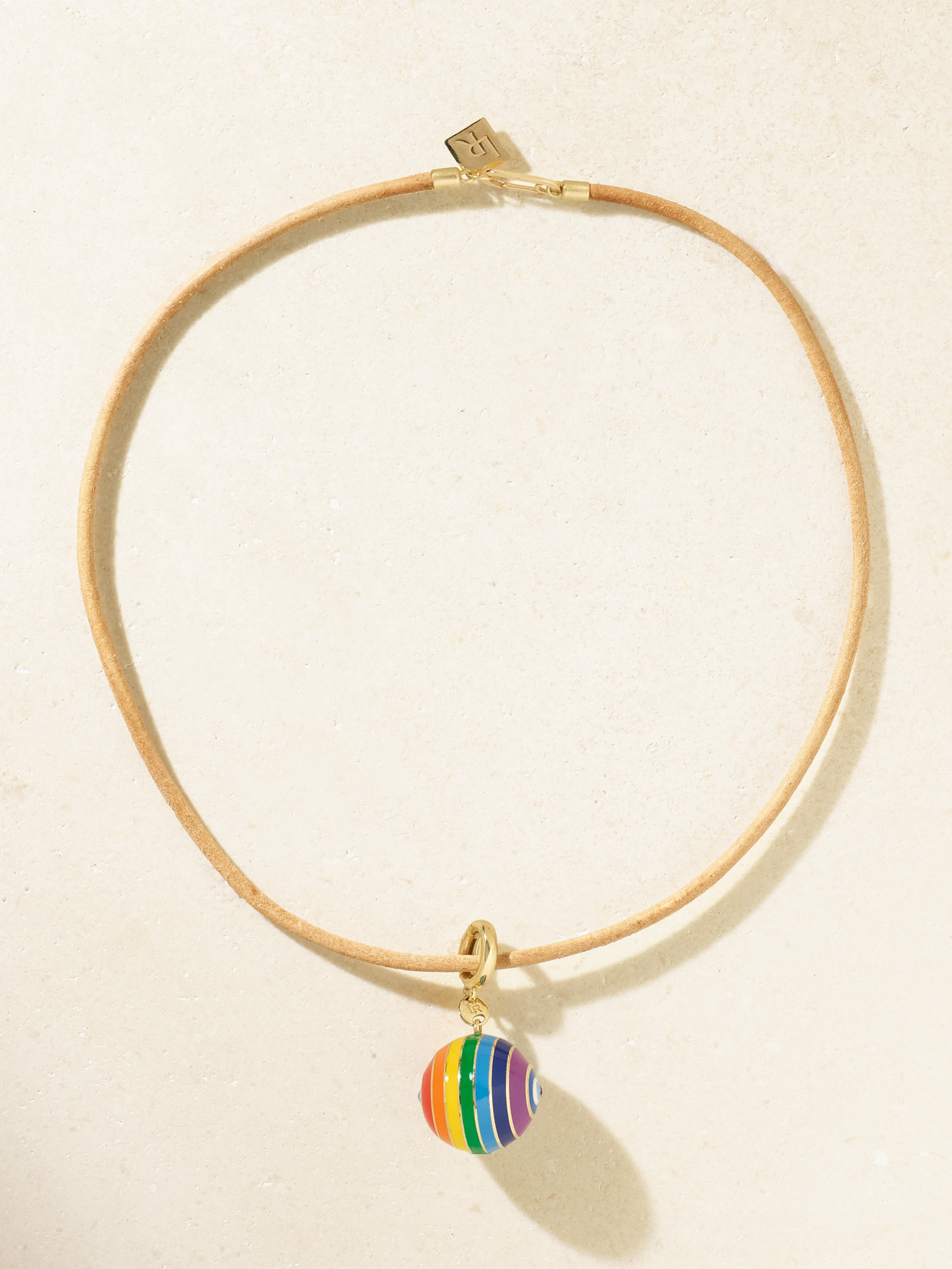 Lauren Rubinski 14-karat Gold, Enamel And Leather Necklace In Neutral