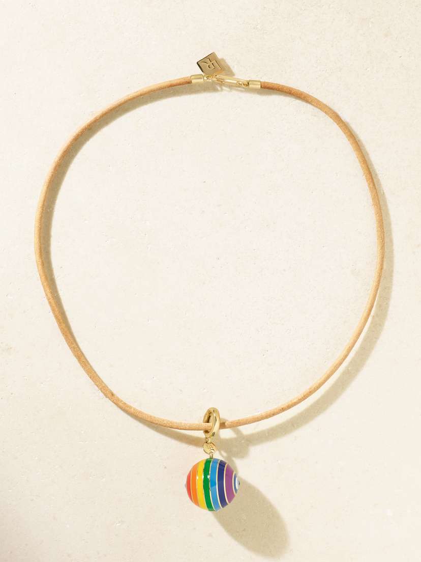 Lauren Rubinski 14-karat Gold, Enamel And Leather Necklace