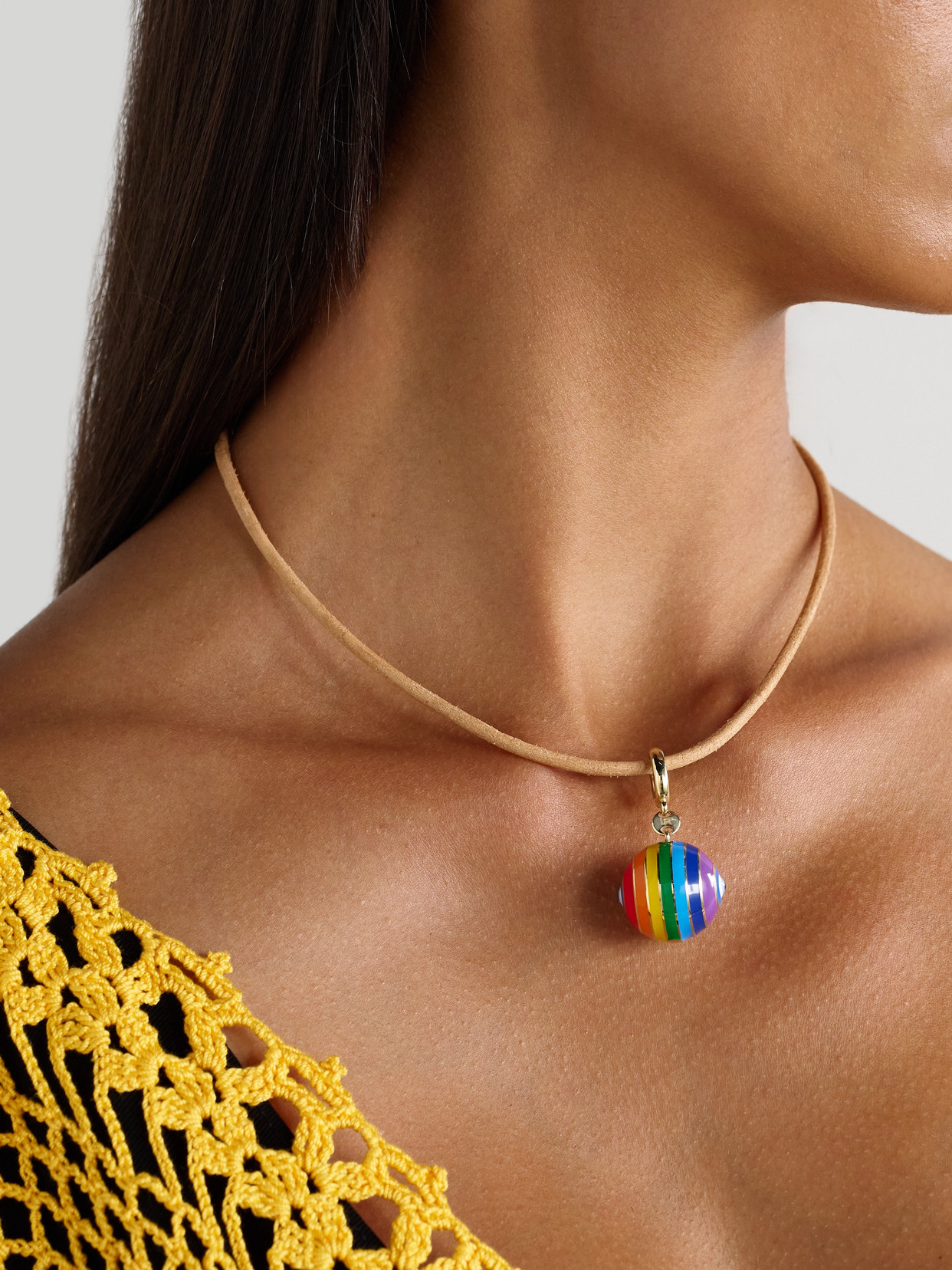 Lauren Rubinski 14-karat Gold, Enamel And Leather Necklace In Gold