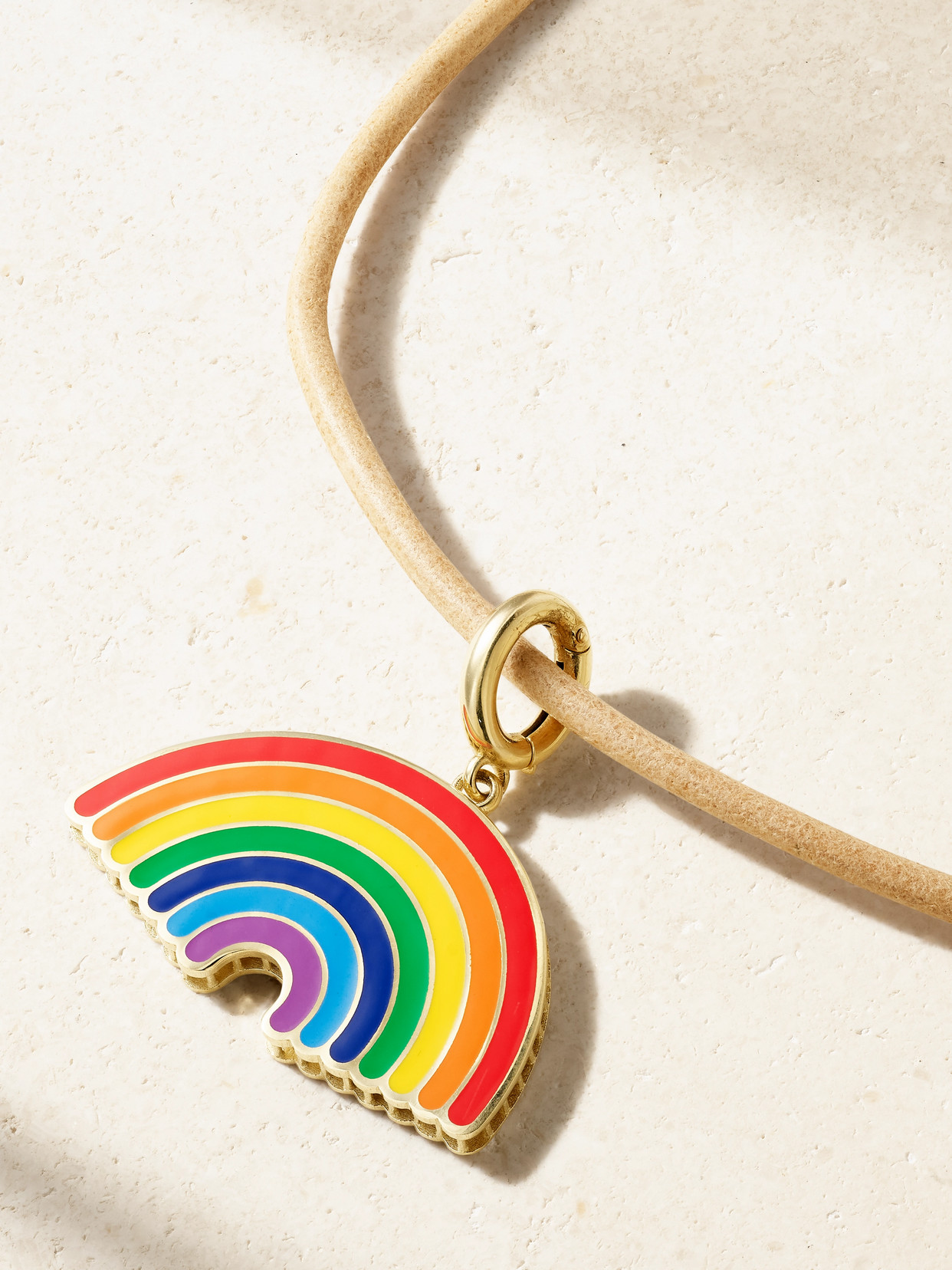 Lauren Rubinski Rainbow 14-karat Gold, Enamel And Leather Necklace In Neutral