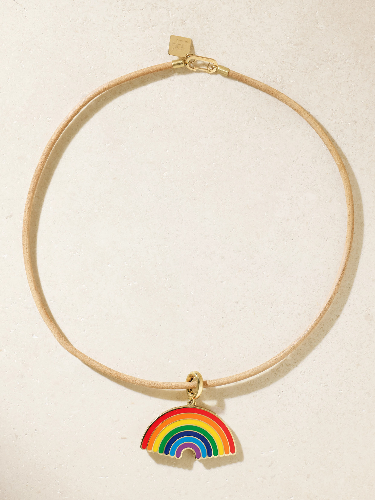 Lauren Rubinski Rainbow 14-karat Gold, Enamel And Leather Necklace In Neutral