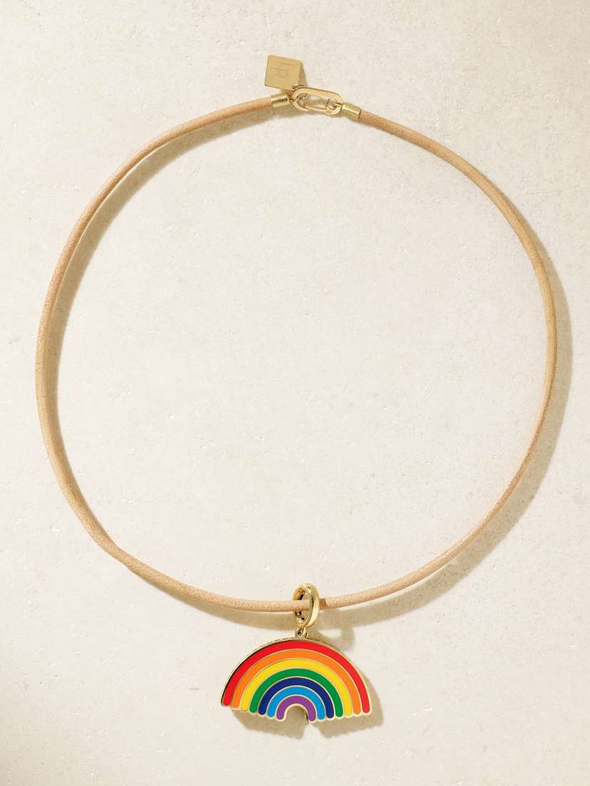 Lauren Rubinski Rainbow 14-karat Gold, Enamel And Leather Necklace