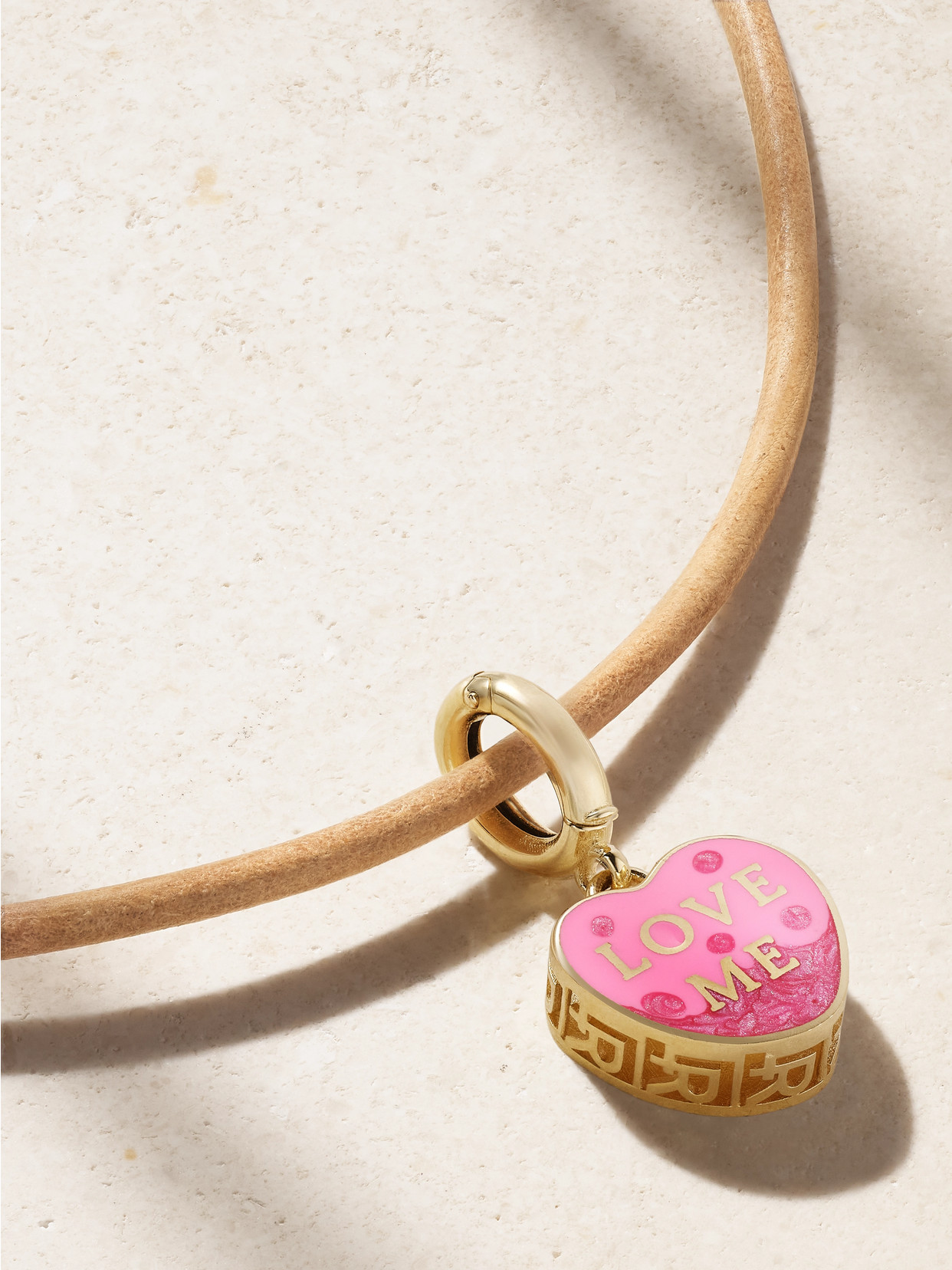 Lauren Rubinski Love Me 14-karat Gold, Enamel And Cord Necklace In Neutral