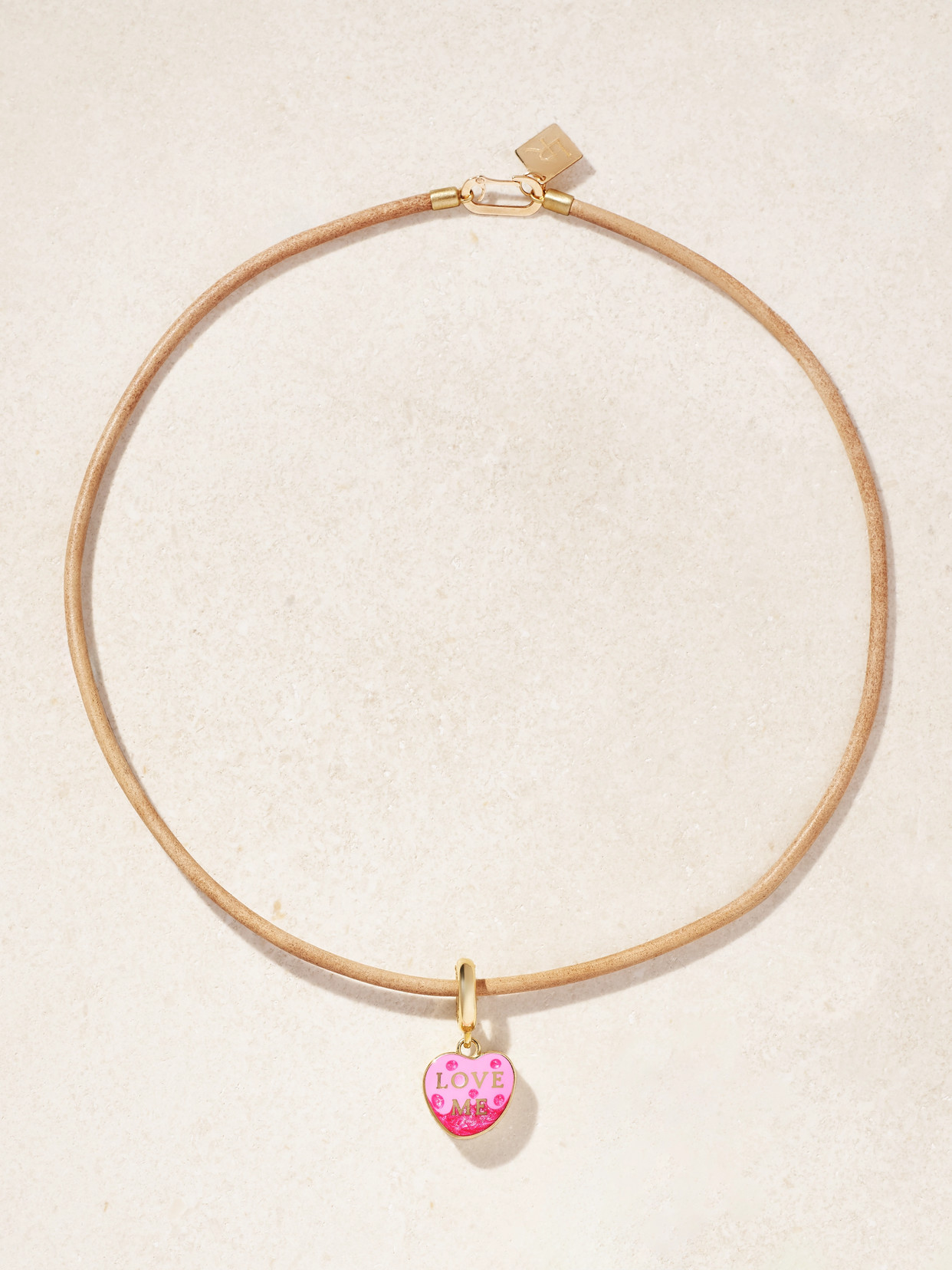 Lauren Rubinski Love Me 14-karat Gold, Enamel And Cord Necklace In Neutral