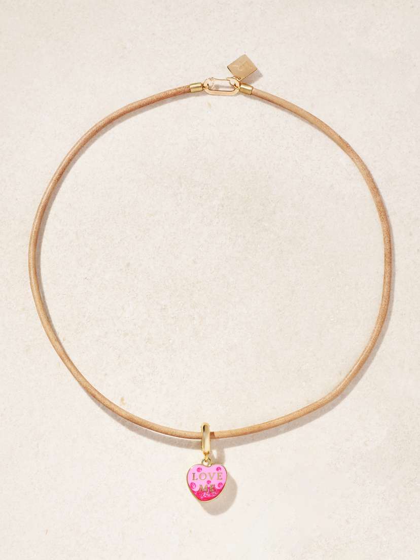 Lauren Rubinski Love Me 14-karat Gold, Enamel And Cord Necklace