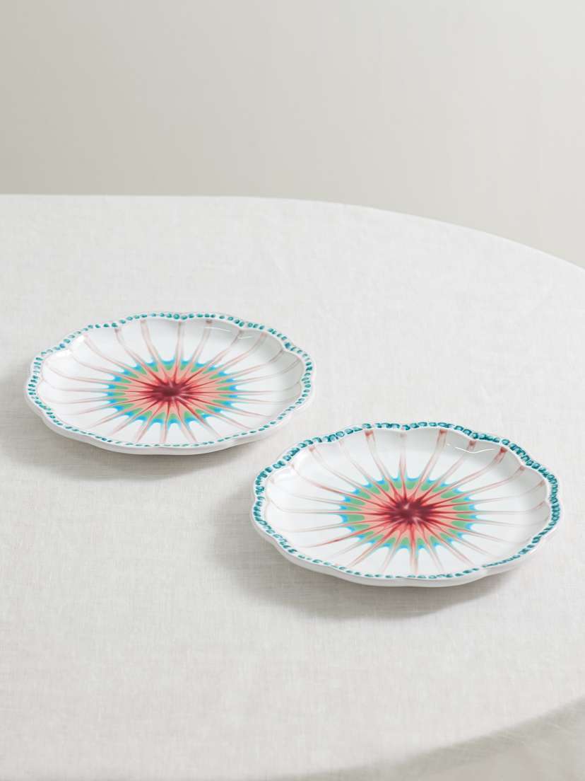 Aquazzura Casa Alegria Set Of Two Printed Ceramic Dessert Plates