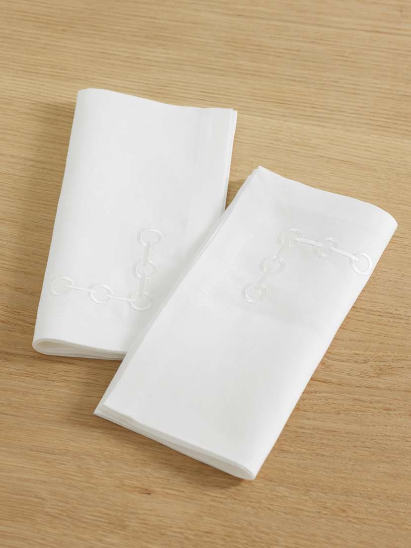 Aquazzura Casa Riviera Set Of Two Embroidered Linen Napkins