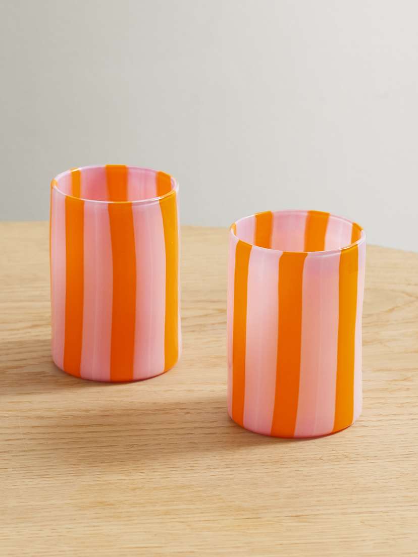 Aquazzura Casa Dolcevita Set Of Two Striped Glass Tumblers