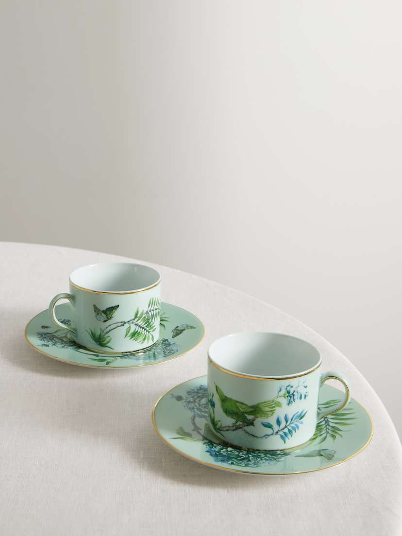 Aquazzura Casa Secret Garden Gold-plated Printed Porcelain Tea Cup And Saucer Set