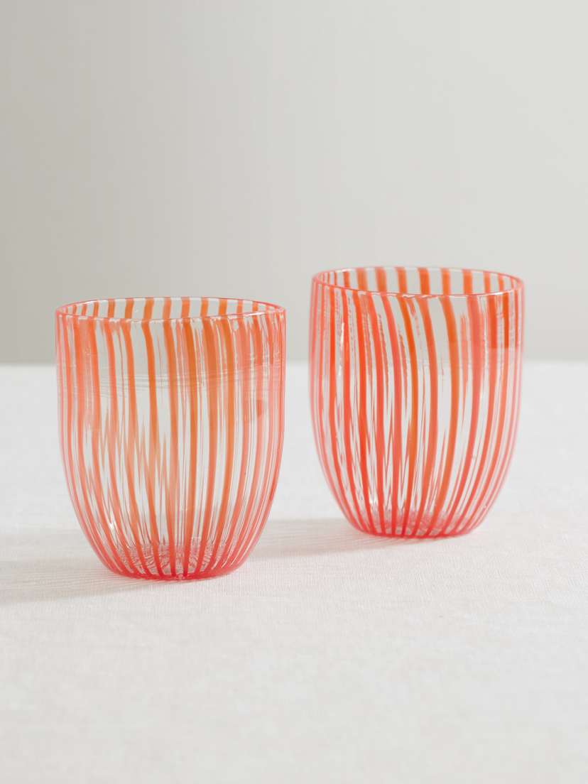 Aquazzura Casa Capri Set Of Two Striped Glass Tumblers