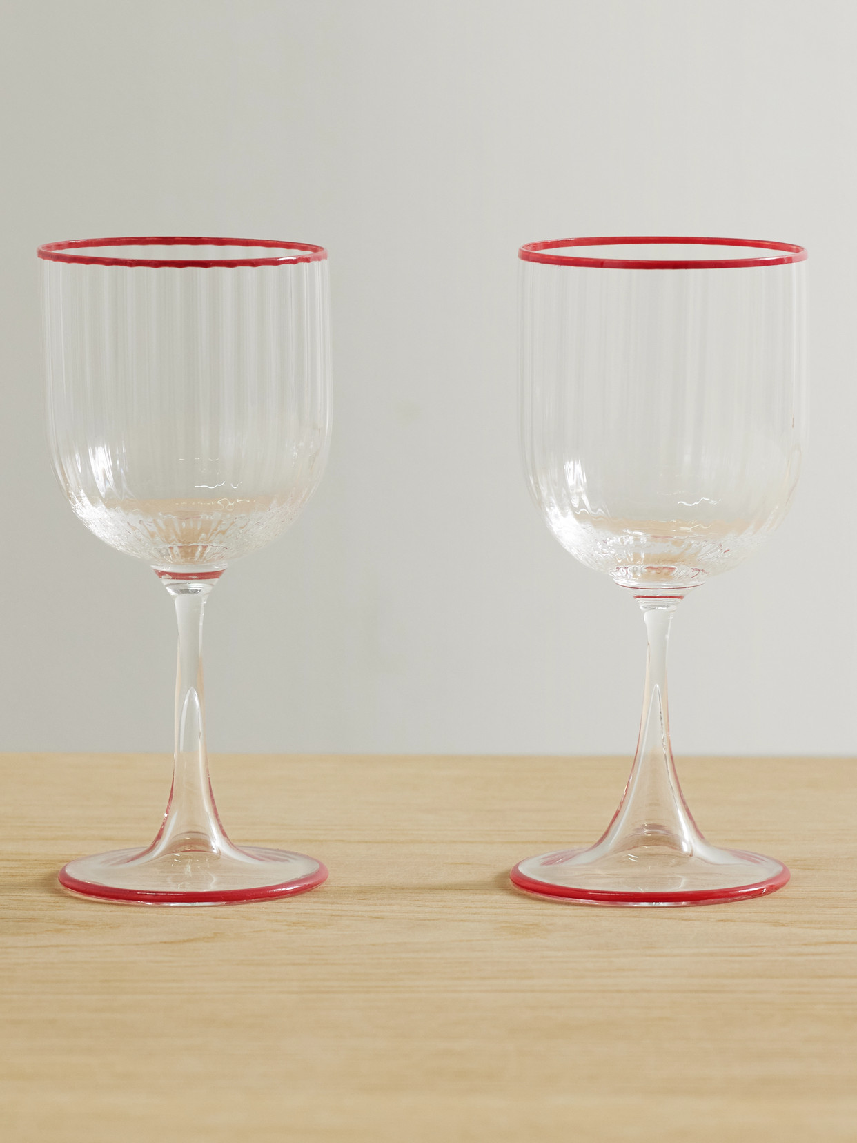 Aquazzura Casa Set Of Two Striped Wine Glasses In Red