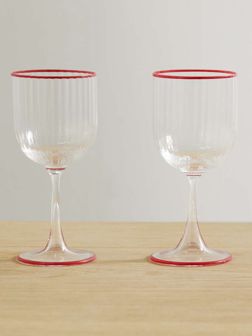 Aquazzura Casa Set Of Two Striped Wine Glasses
