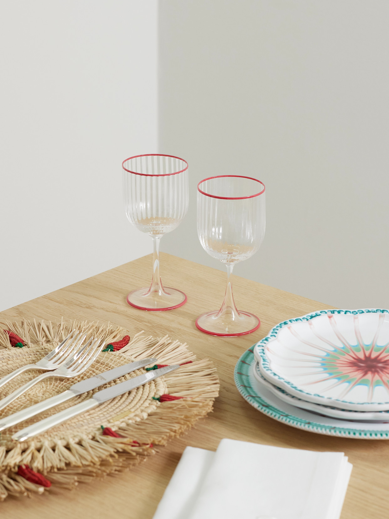 Aquazzura Casa Set Of Two Striped Wine Glasses In Red