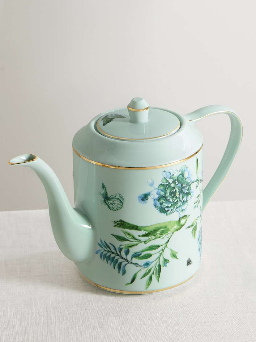 Aquazzura Casa Secret Garden Gold-plated Printed Porcelain Teapot