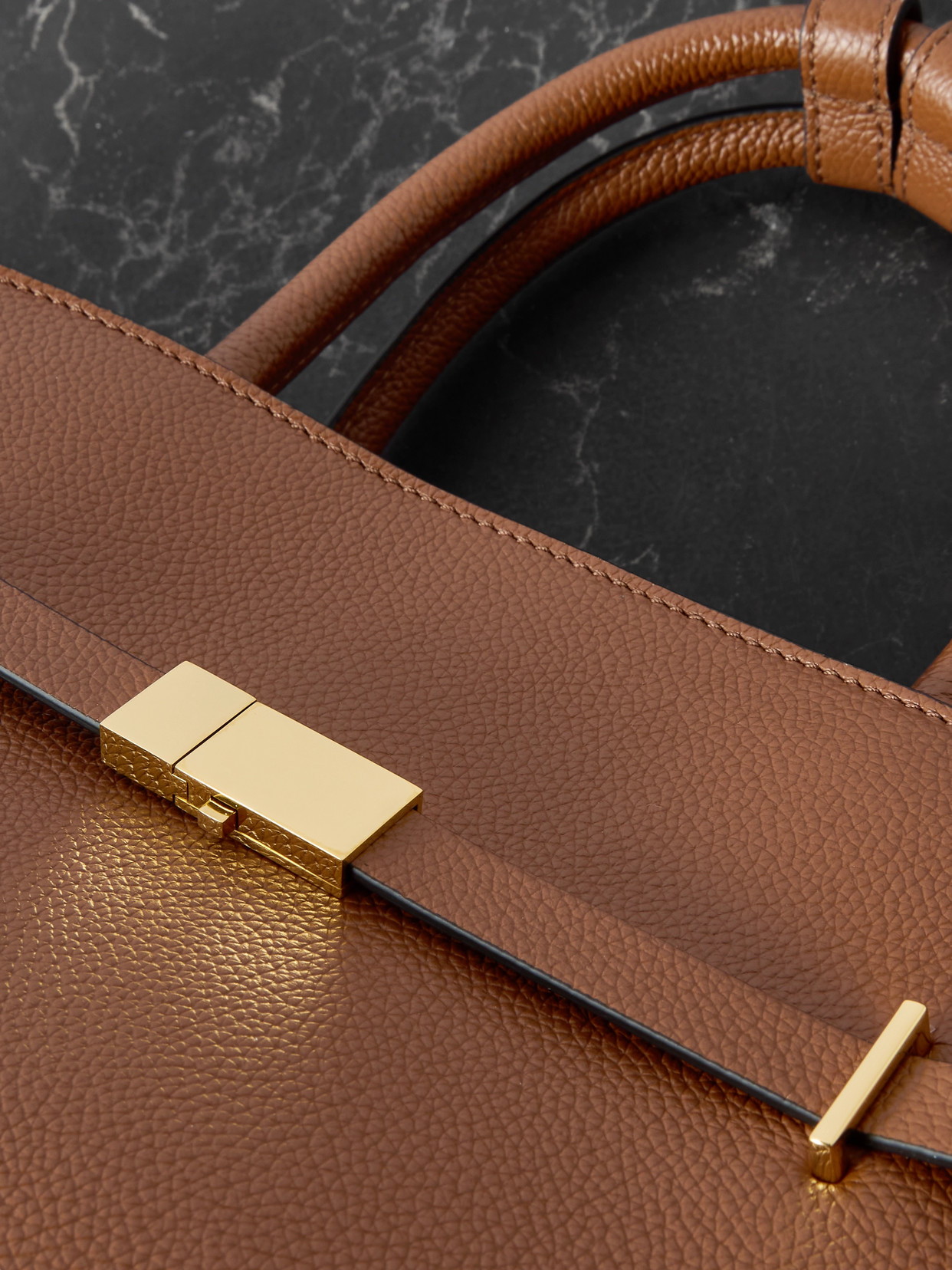 The Hudson Small Textured-Leather Tote
