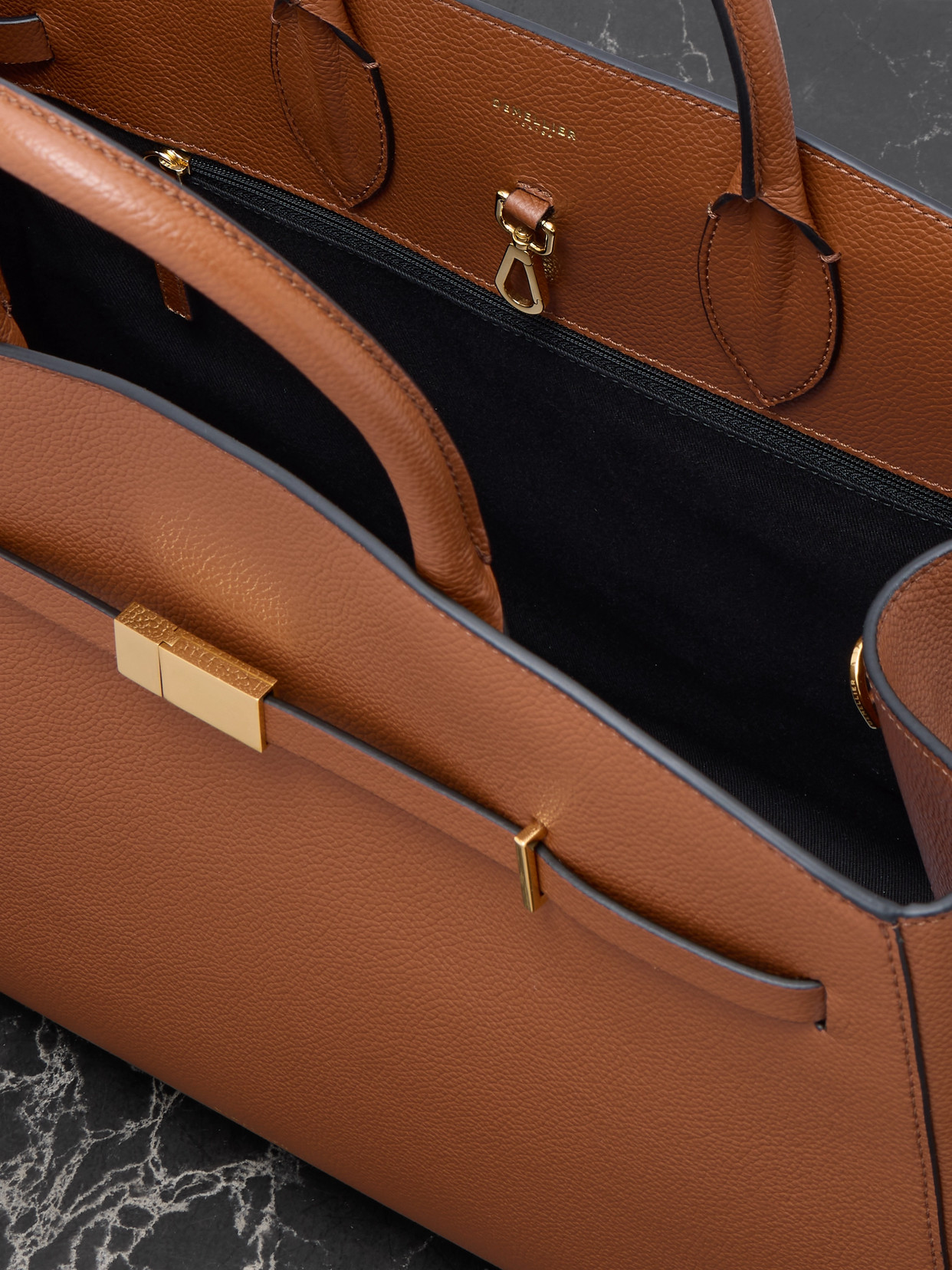 The Hudson Small Textured-Leather Tote