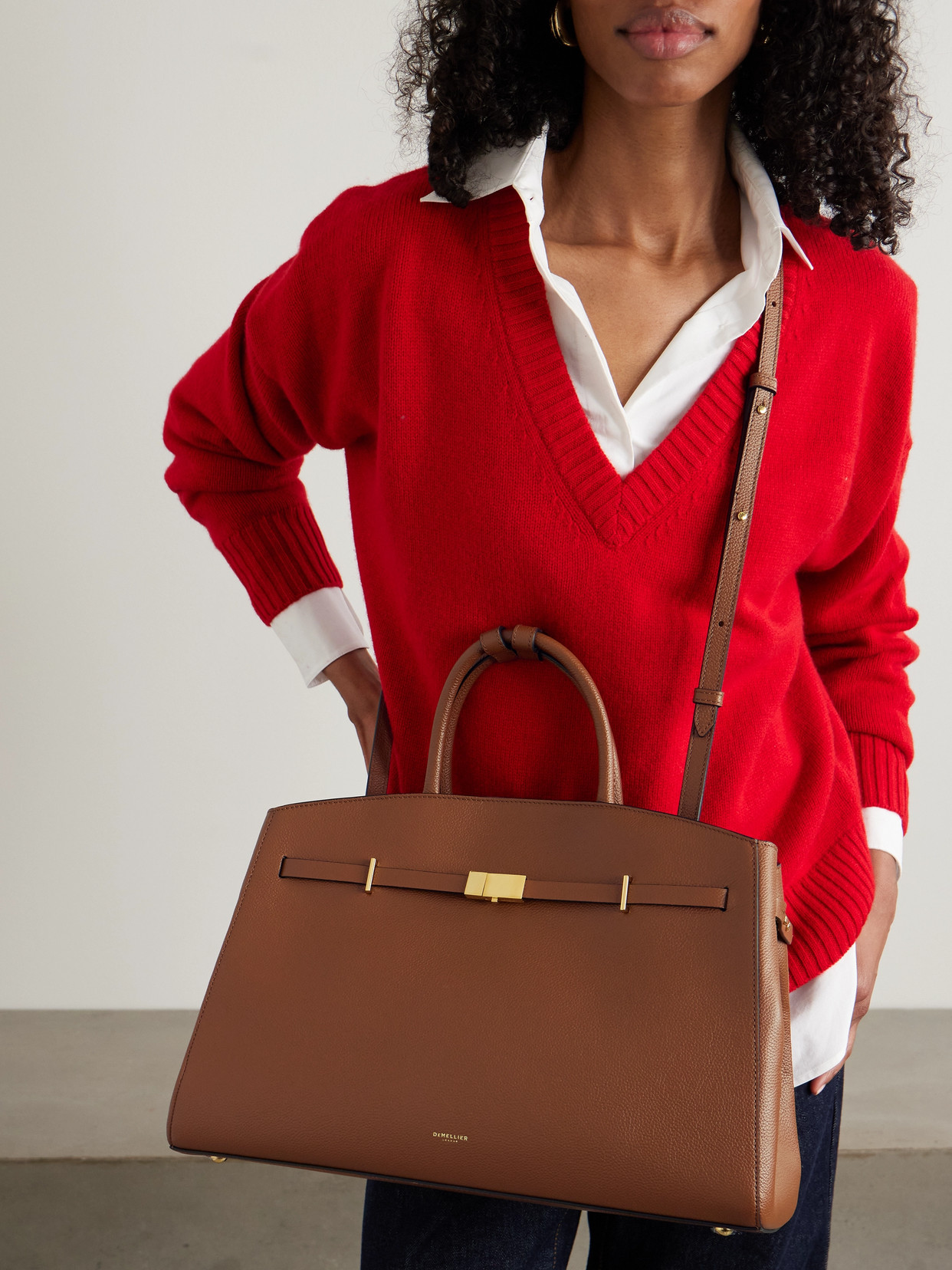 The Hudson Small Textured-Leather Tote