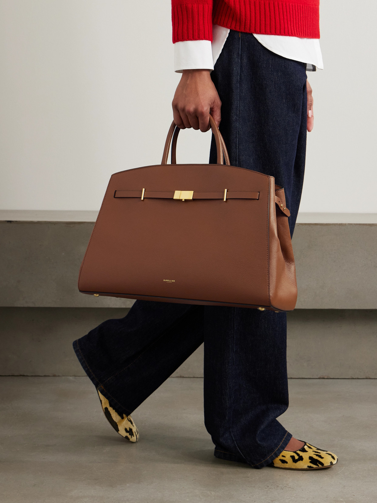 The Hudson Small Textured-Leather Tote