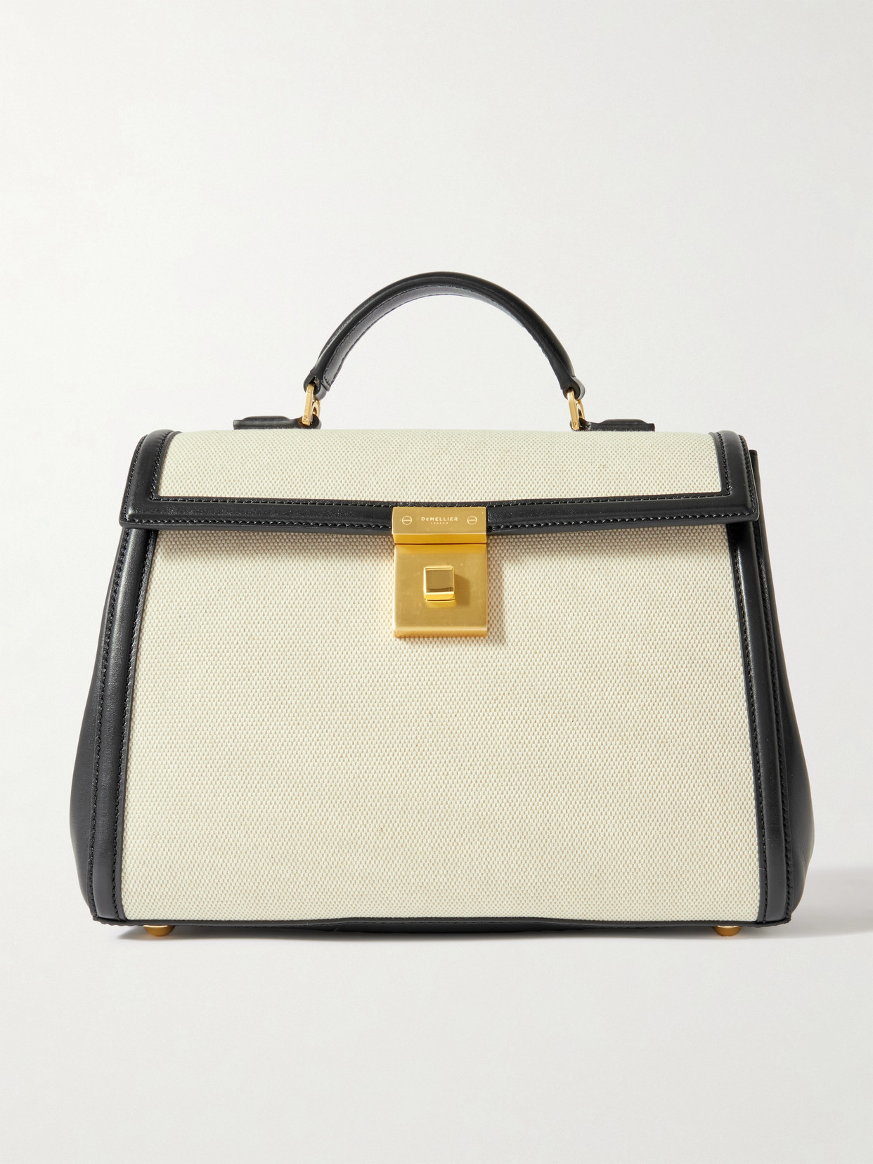 Demellier The Midi Paris Leather And Canvas Tote In Off-white