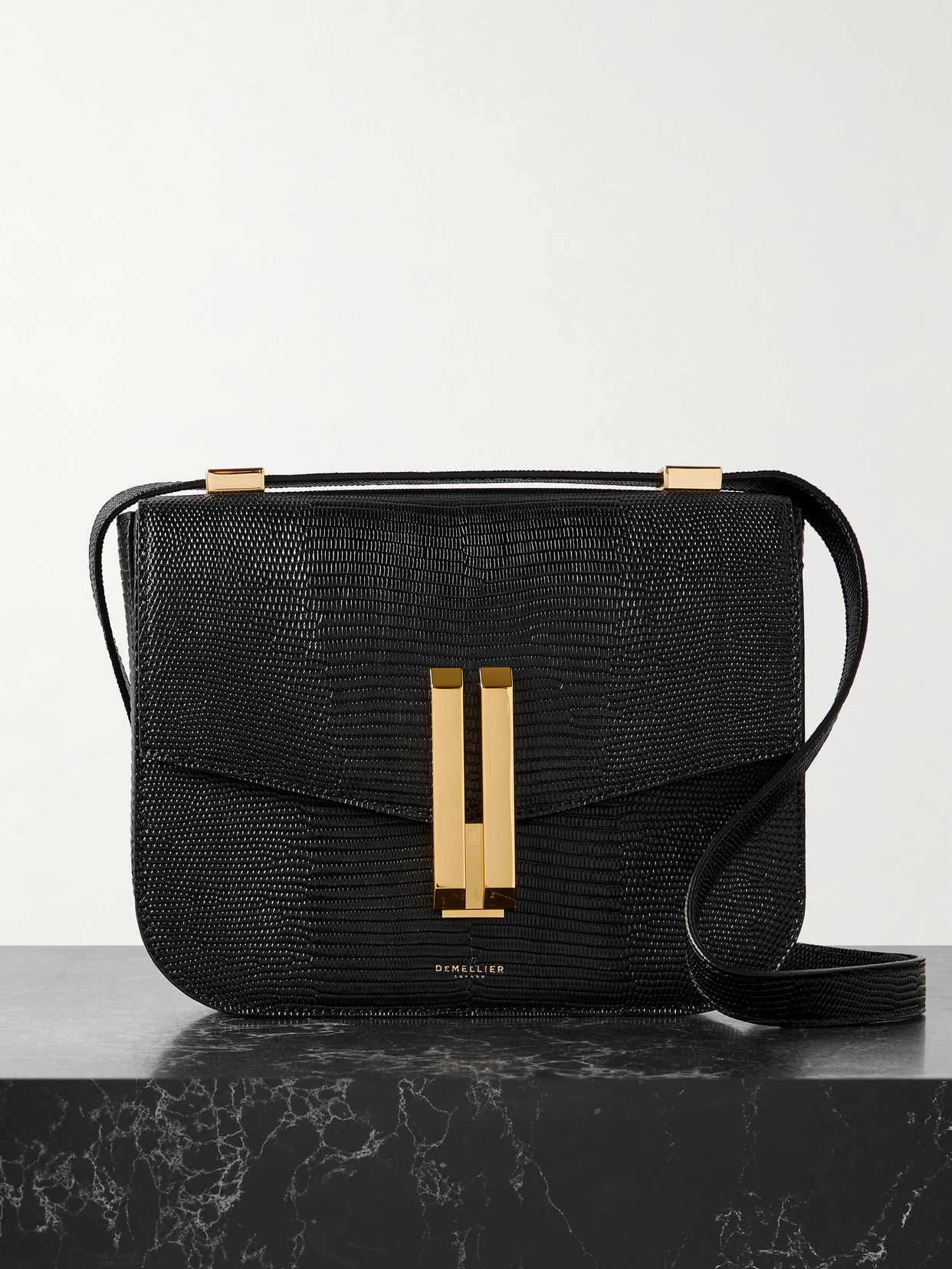 Demellier The Vancouver Lizard-effect Leather Shoulder Bag In Black