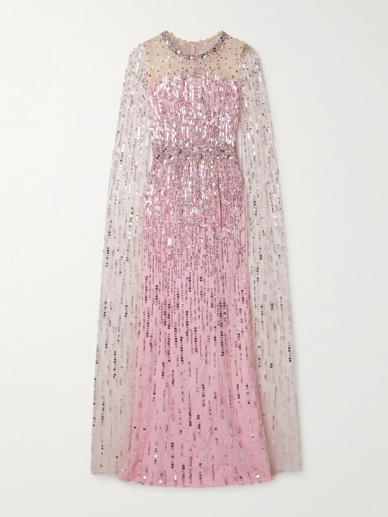 Jenny Packham Cape-effect Embellished Tulle Gown In Pink