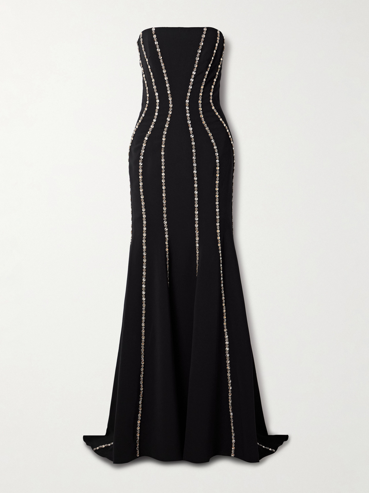 Jenny Packham Strapless Embellished Crepe Gown In Black