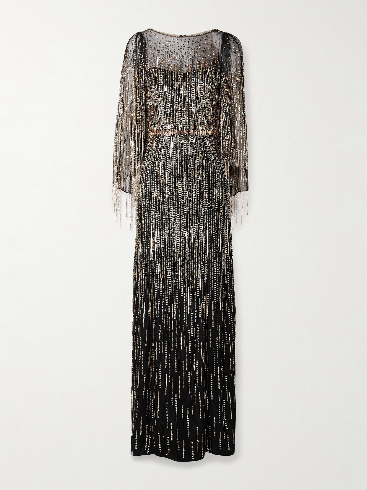 Jenny Packham Rhapsody Fringed Embellished Tulle Gown In Black