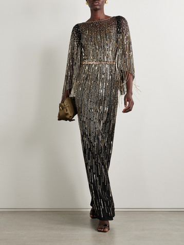 Jenny Packham Rhapsody fringed embellished tulle gown