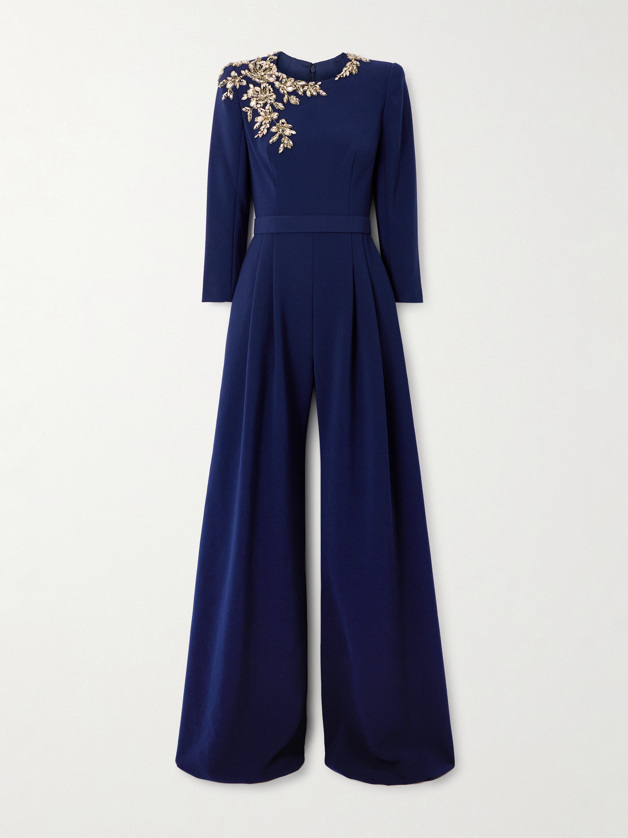 Jenny Packham Embellished Crepe Jumpsuit In Blue