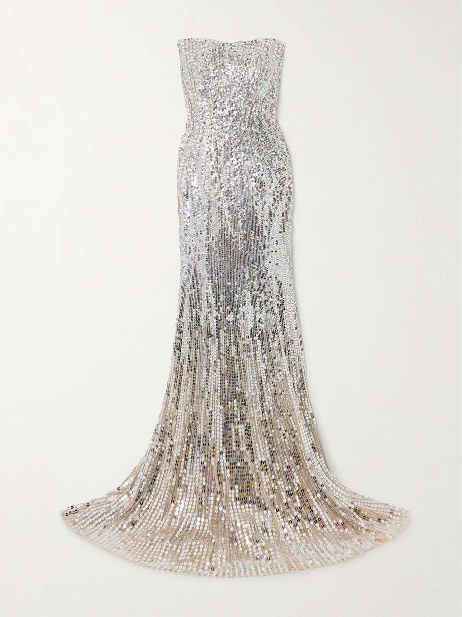 sarai strapless crystal and sequin-embellished tulle gown