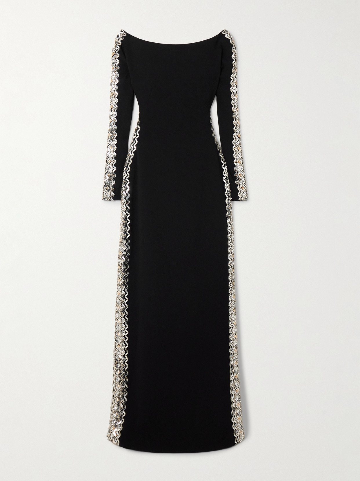 Jenny Packham Charisma Off-the-shoulder Crystal-embellished Crepe Gown In Black