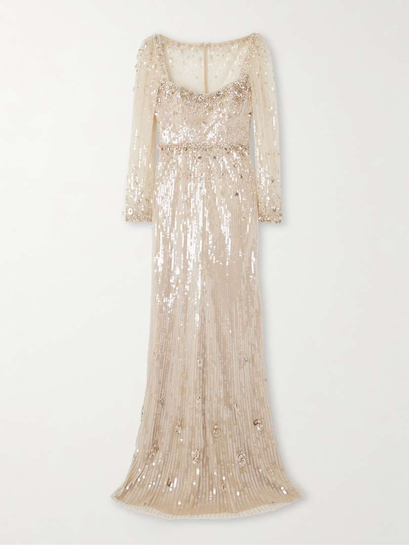 Jenny Packham Kestra Embellished Sequined Tulle Gown