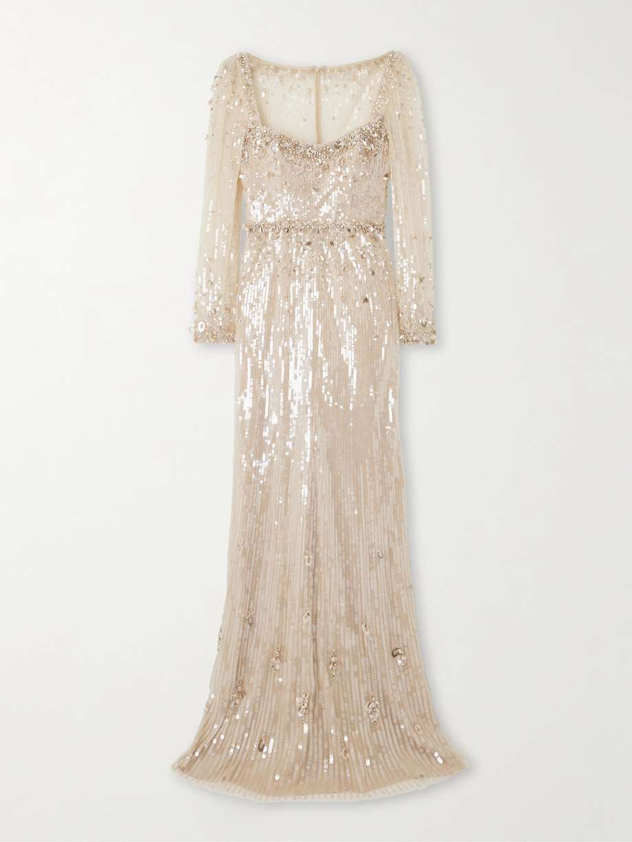 kestra embellished sequined tulle gown