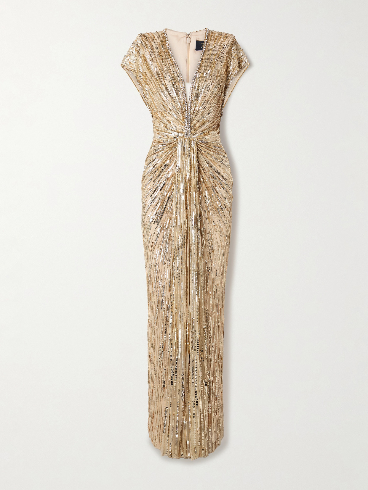 Jenny Packham Zola Draped Embellished Tulle Gown In Gold
