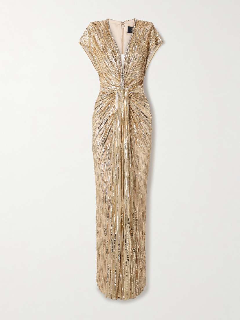 Jenny Packham Zola Draped Embellished Tulle Gown